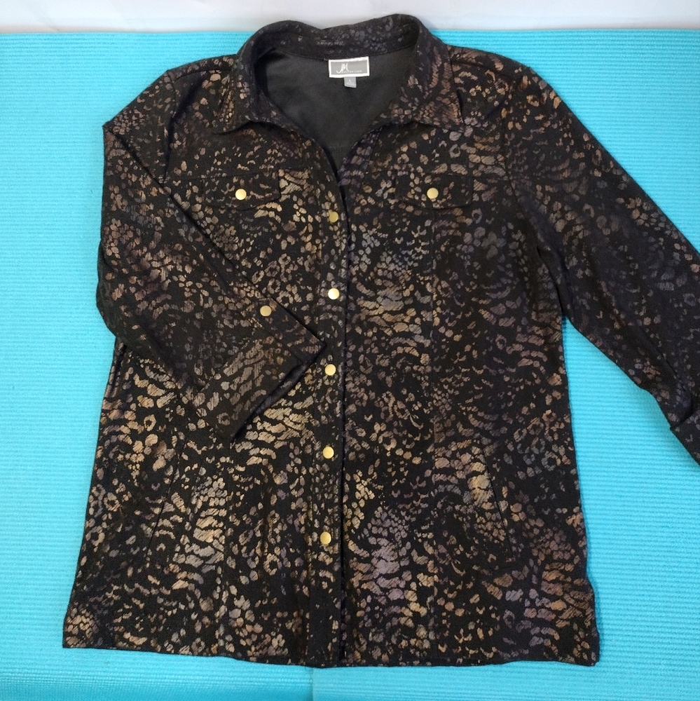 JM Collection Faux Suede 3/4 Sleeve BLack/Gold Blazer Stretch Size L